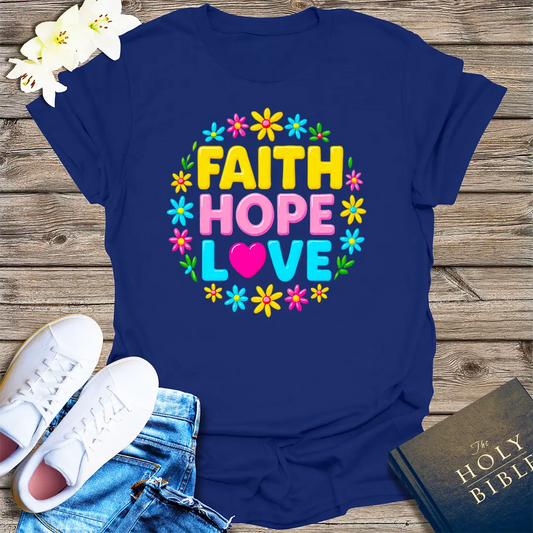 Faith Hope Love Floral T-Shirt - Navy