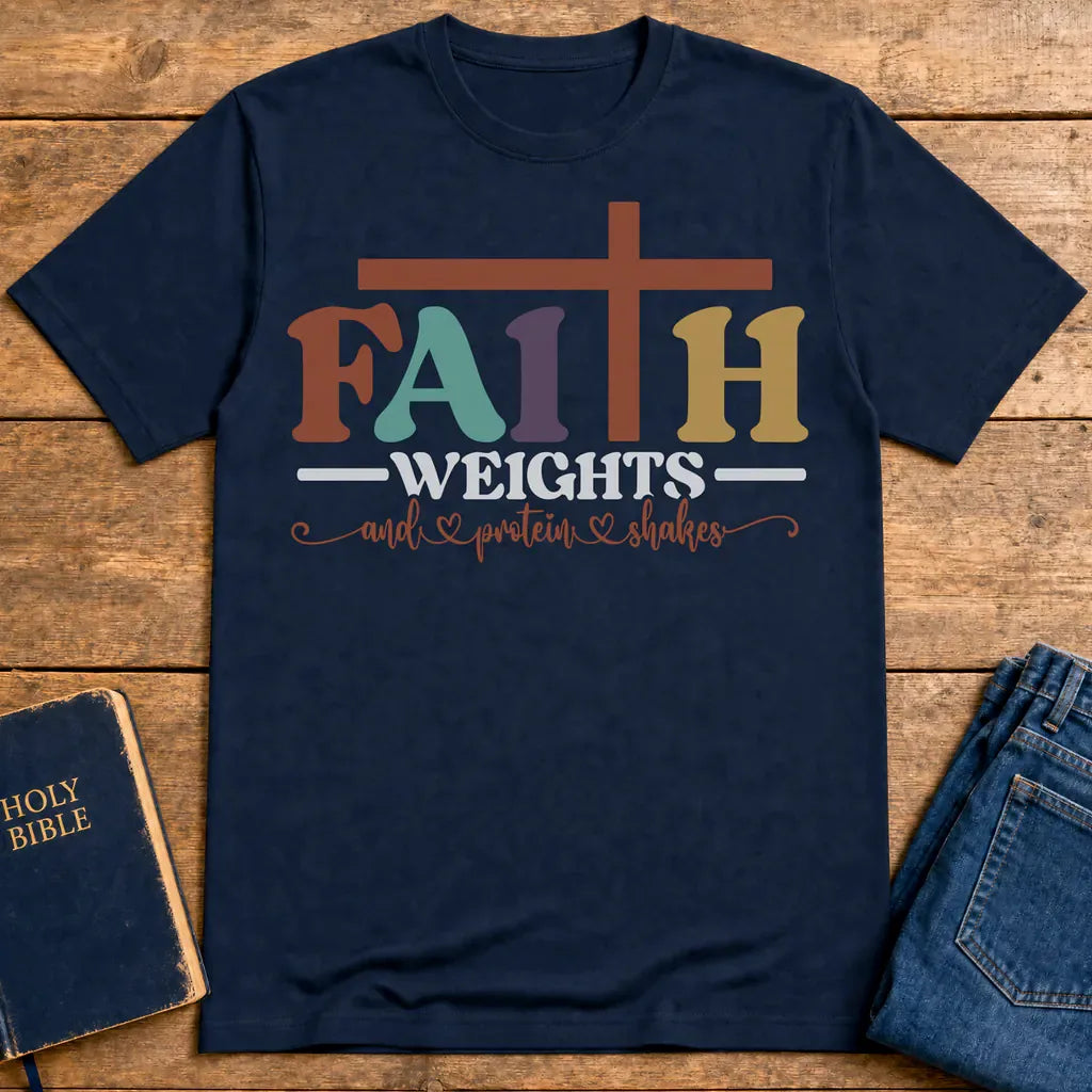 Faith and Protein Shakes T-Shirt - Navy