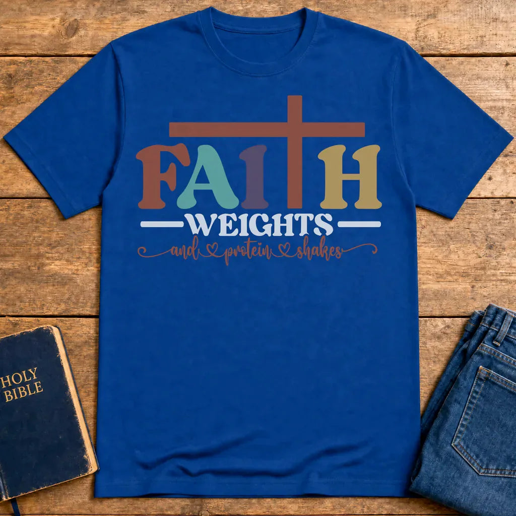 Faith and Protein Shakes T-Shirt - Royal