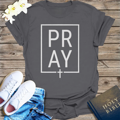 Bold PRAY Statement T-Shirt - Charcoal