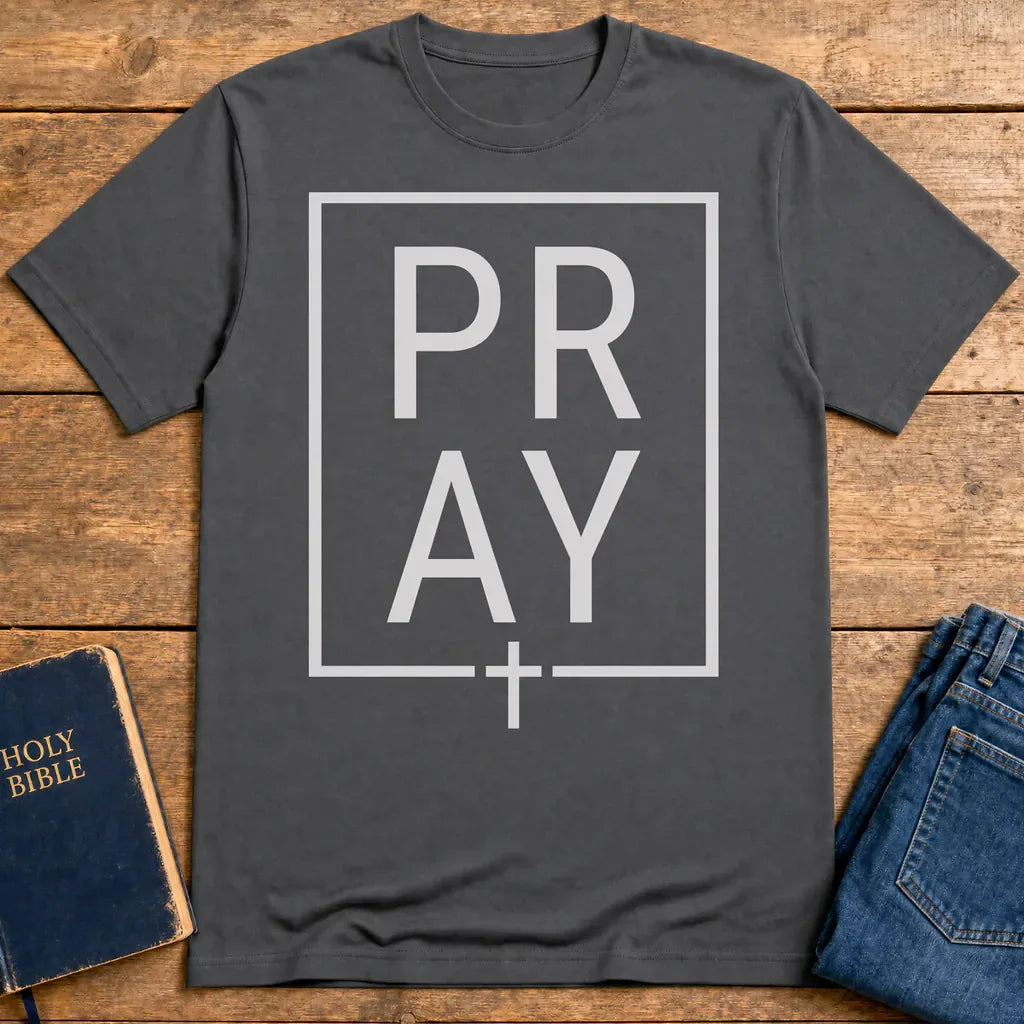 Bold PRAY Statement T-Shirt - Charcoal