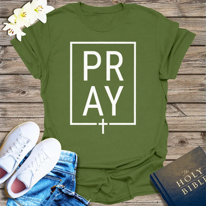 Bold PRAY Statement T-Shirt - Military Green