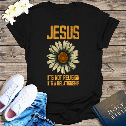 Jesus Relationship Daisy T-Shirt - Black