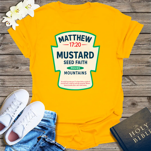 Mustard Seed Faith Moves Mountains T-Shirt - Gold