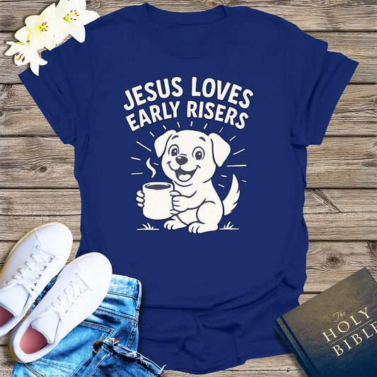 Jesus Loves Early Risers T-Shirt - Navy