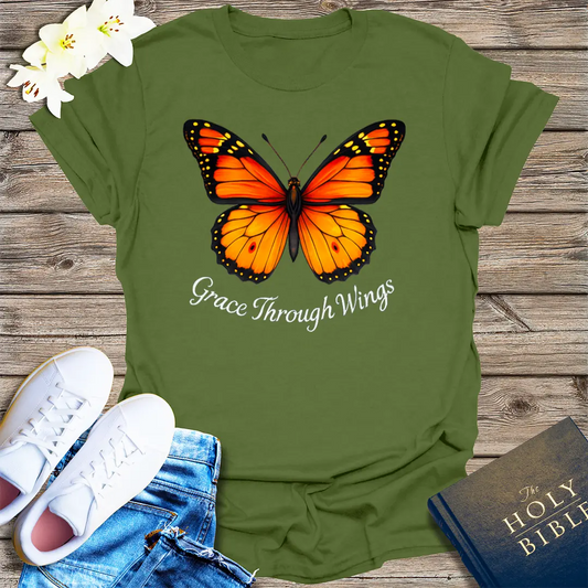 Grace Through Wings T-Shirt - Military Green