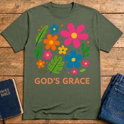 God's Grace Bloom T-Shirt - Military Green