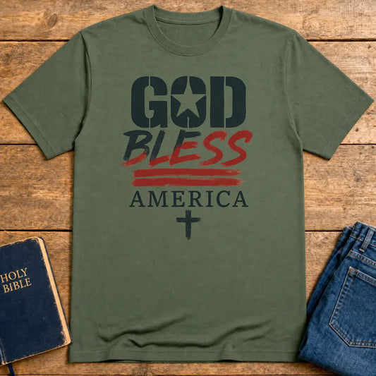 God Bless America T-Shirt - Military Green