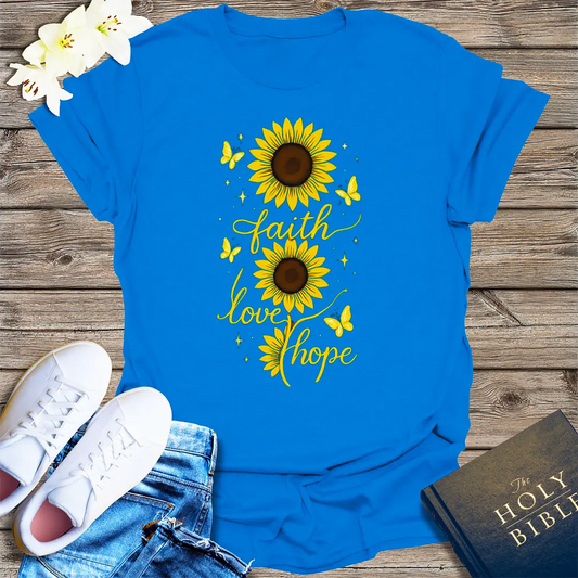 Faith Love Hope Sunflower T-Shirt - Royal