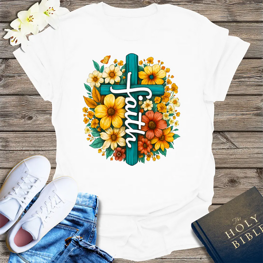 Floral Faith Cross T-Shirt - White