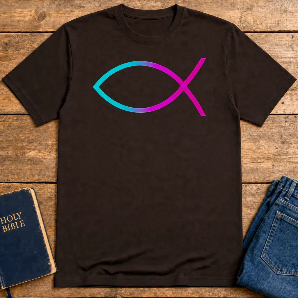 Neon Ichthys Faith T-Shirt - Dark Chocolate