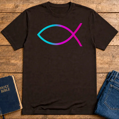 Neon Ichthys Faith T-Shirt - Dark Chocolate