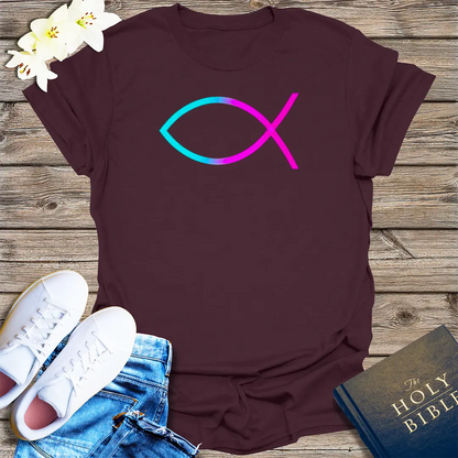 Neon Ichthys Faith T-Shirt - Dark Chocolate