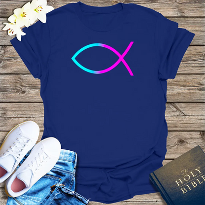 Neon Ichthys Faith T-Shirt - Navy