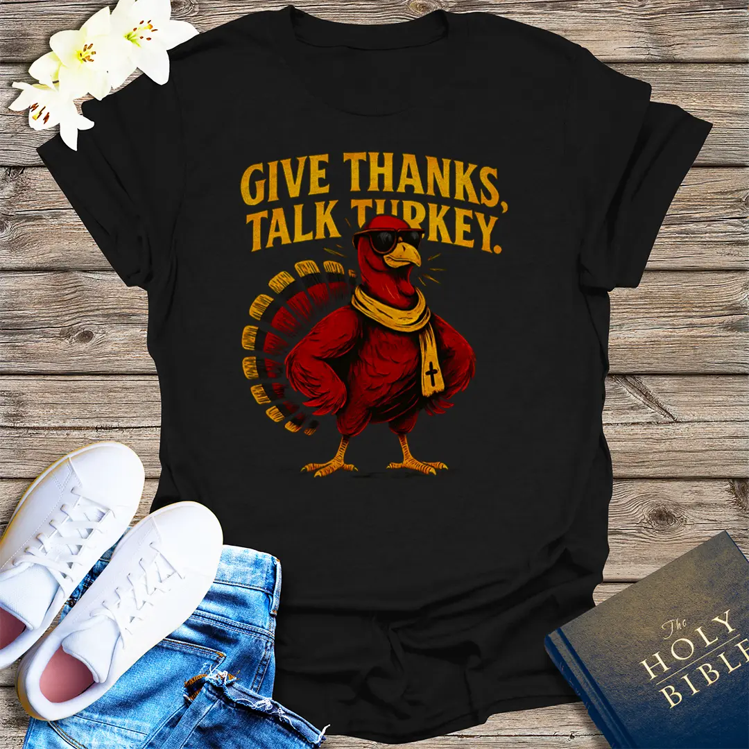 Give Thanks, Talk Turkey T-Shirt - Black