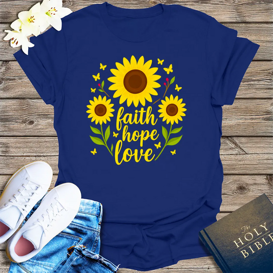 Faith Hope Love Sunflower T-Shirt - Navy