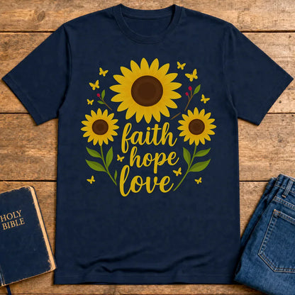Faith Hope Love Sunflower T-Shirt - Navy