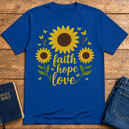 Faith Hope Love Sunflower T-Shirt - Royal