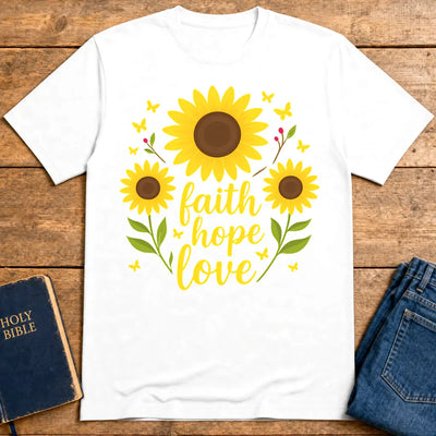 Faith Hope Love Sunflower T-Shirt - White