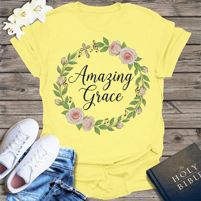 Amazing Grace Floral Wreath T-Shirt - Cornsilk