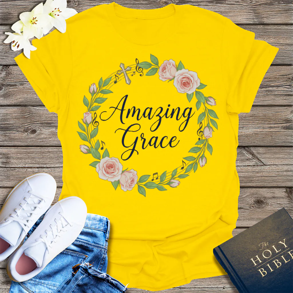 Amazing Grace Floral Wreath T-Shirt - Daisy