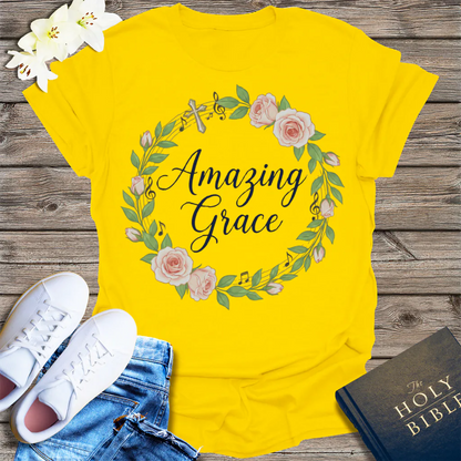Amazing Grace Floral Wreath T-Shirt - Daisy
