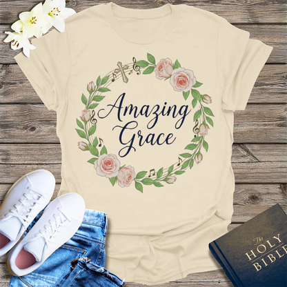Amazing Grace Floral Wreath T-Shirt - Natural