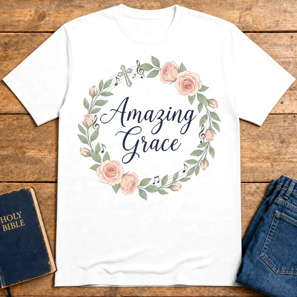 Amazing Grace Floral Wreath T-Shirt - White