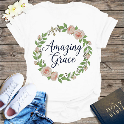 Amazing Grace Floral Wreath T-Shirt - White