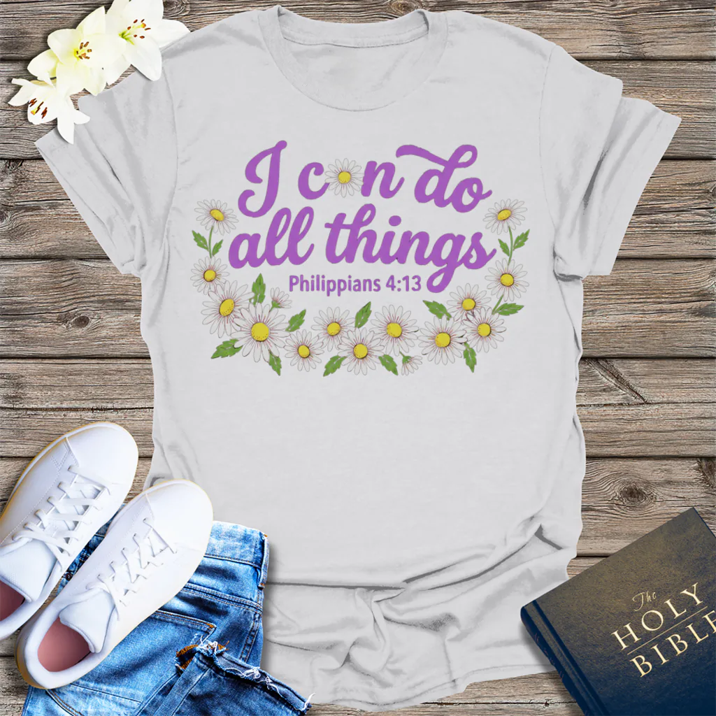 I Can Do All Things Daisy T-Shirt - Ice Grey