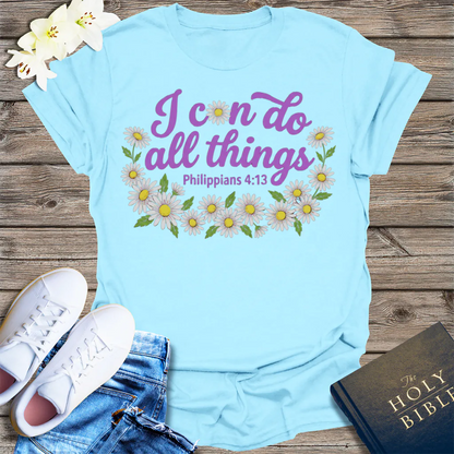 I Can Do All Things Daisy T-Shirt - Light Blue