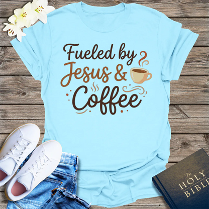 Fueled by Jesus & Coffee T-Shirt - Light Blue