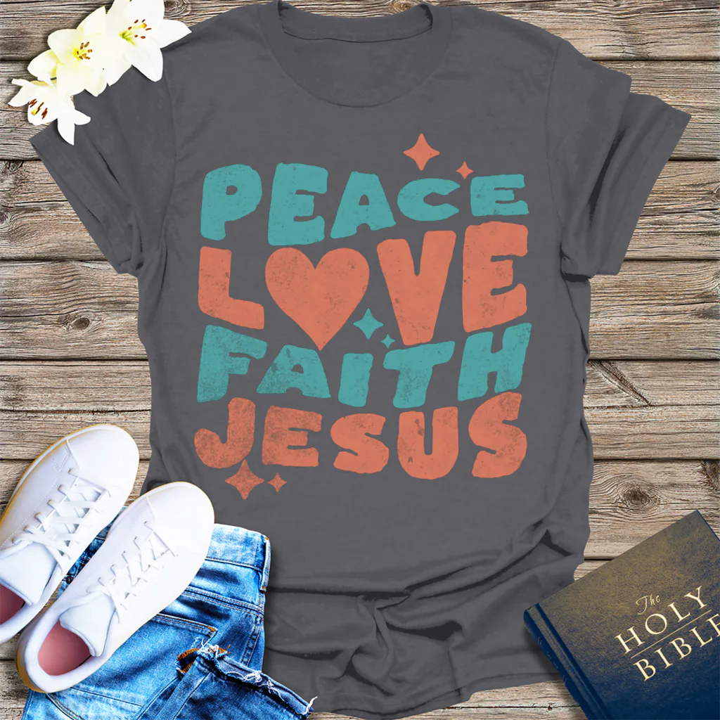 Peace Love Faith Jesus T-Shirt - Charcoal