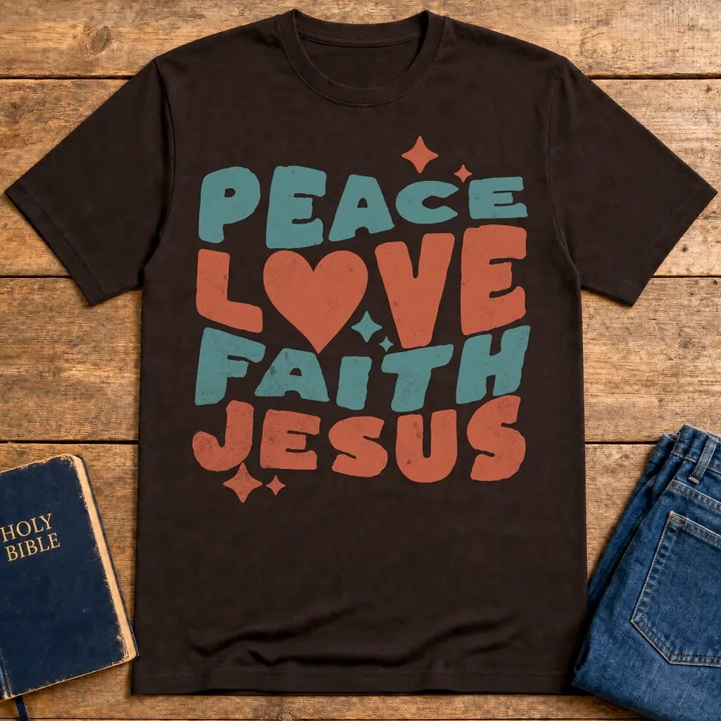 Peace Love Faith Jesus T-Shirt - Dark Chocolate