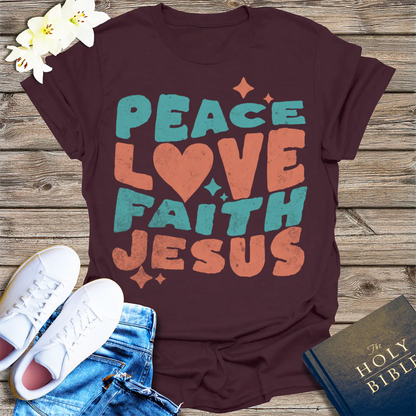 Peace Love Faith Jesus T-Shirt - Dark Chocolate