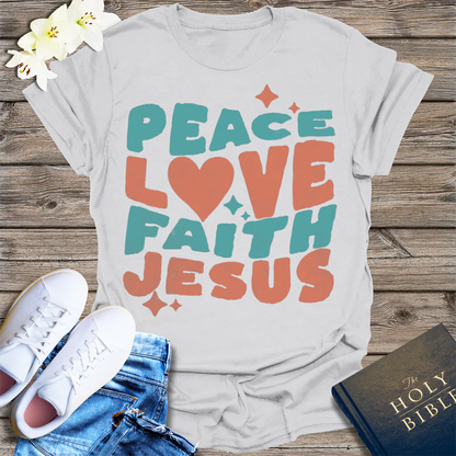 Peace Love Faith Jesus T-Shirt - Ice Grey