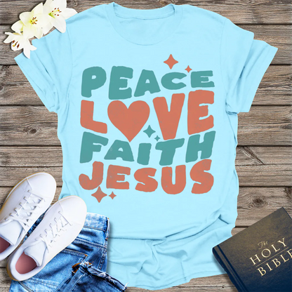 Peace Love Faith Jesus T-Shirt - Light Blue