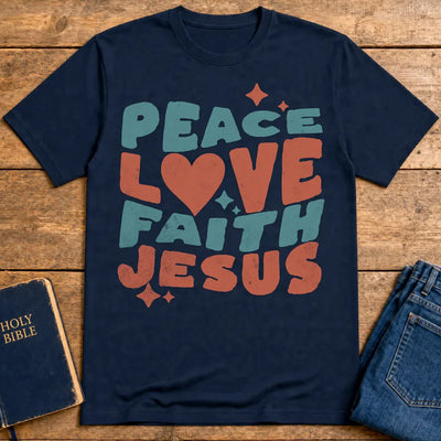 Peace Love Faith Jesus T-Shirt - Navy