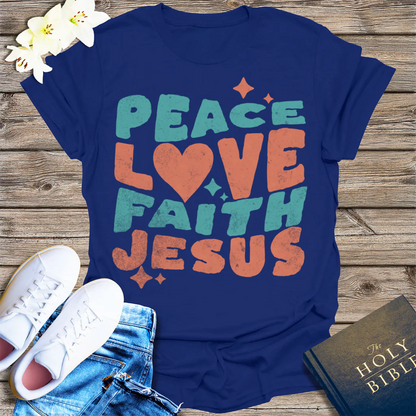 Peace Love Faith Jesus T-Shirt - Navy