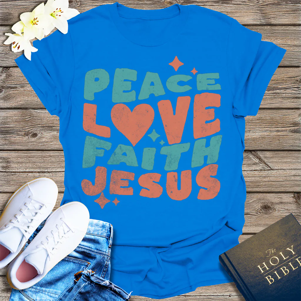 Peace Love Faith Jesus T-Shirt - Royal