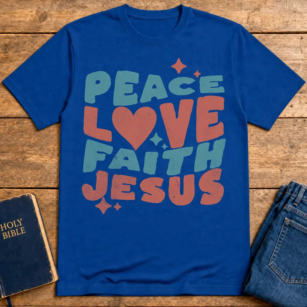 Peace Love Faith Jesus T-Shirt - Royal