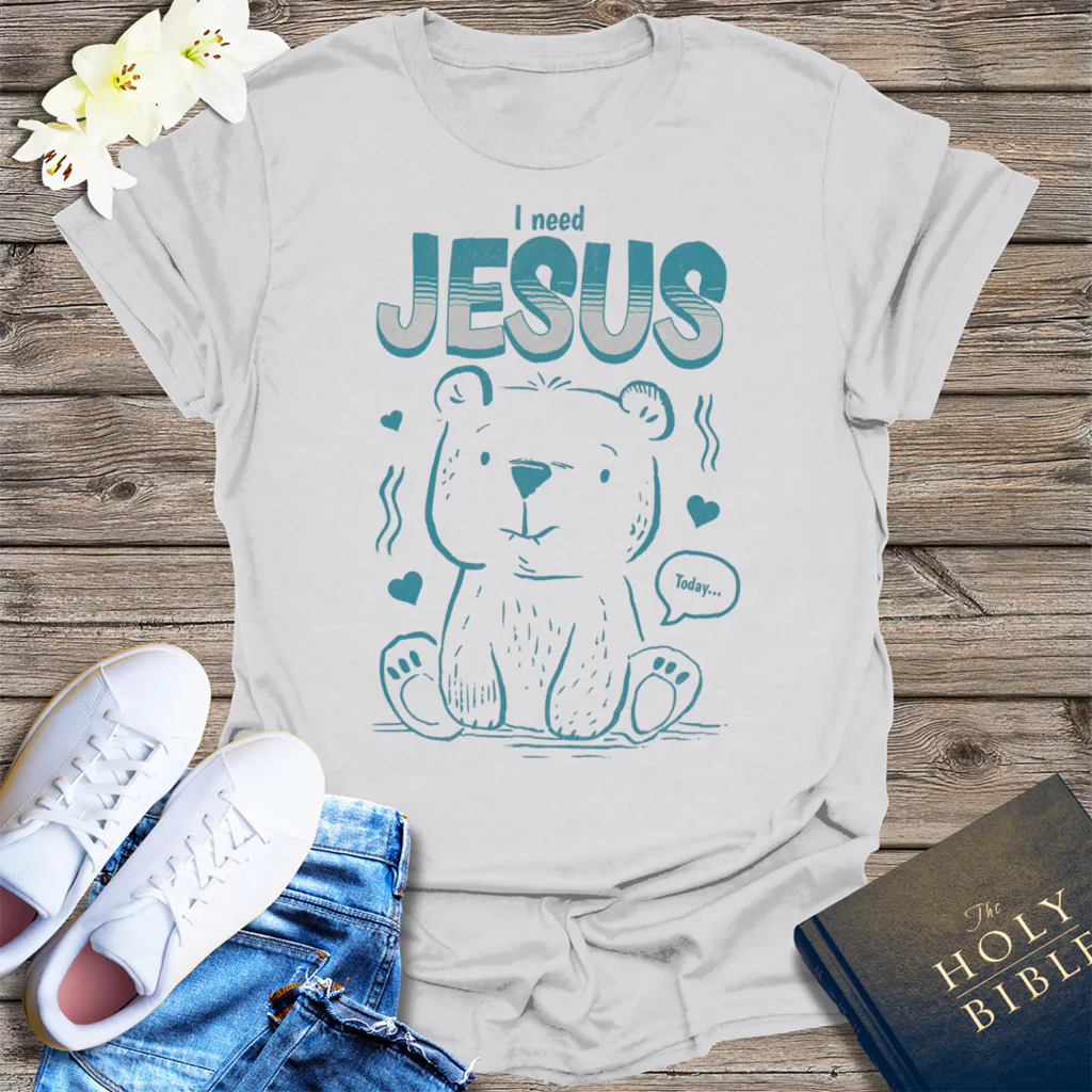 I Need Jesus Bear T-Shirt - Ice Grey