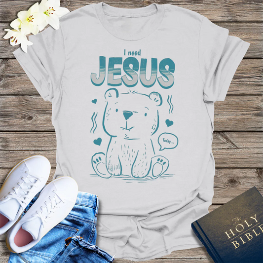 I Need Jesus Bear T-Shirt - Ice Grey