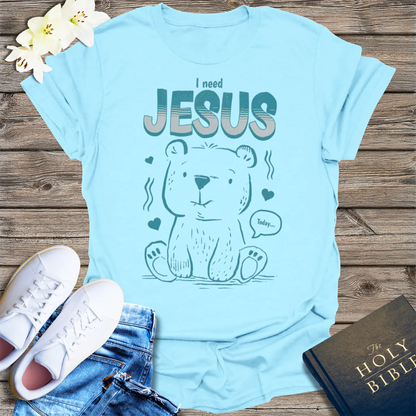 I Need Jesus Bear T-Shirt - Light Blue
