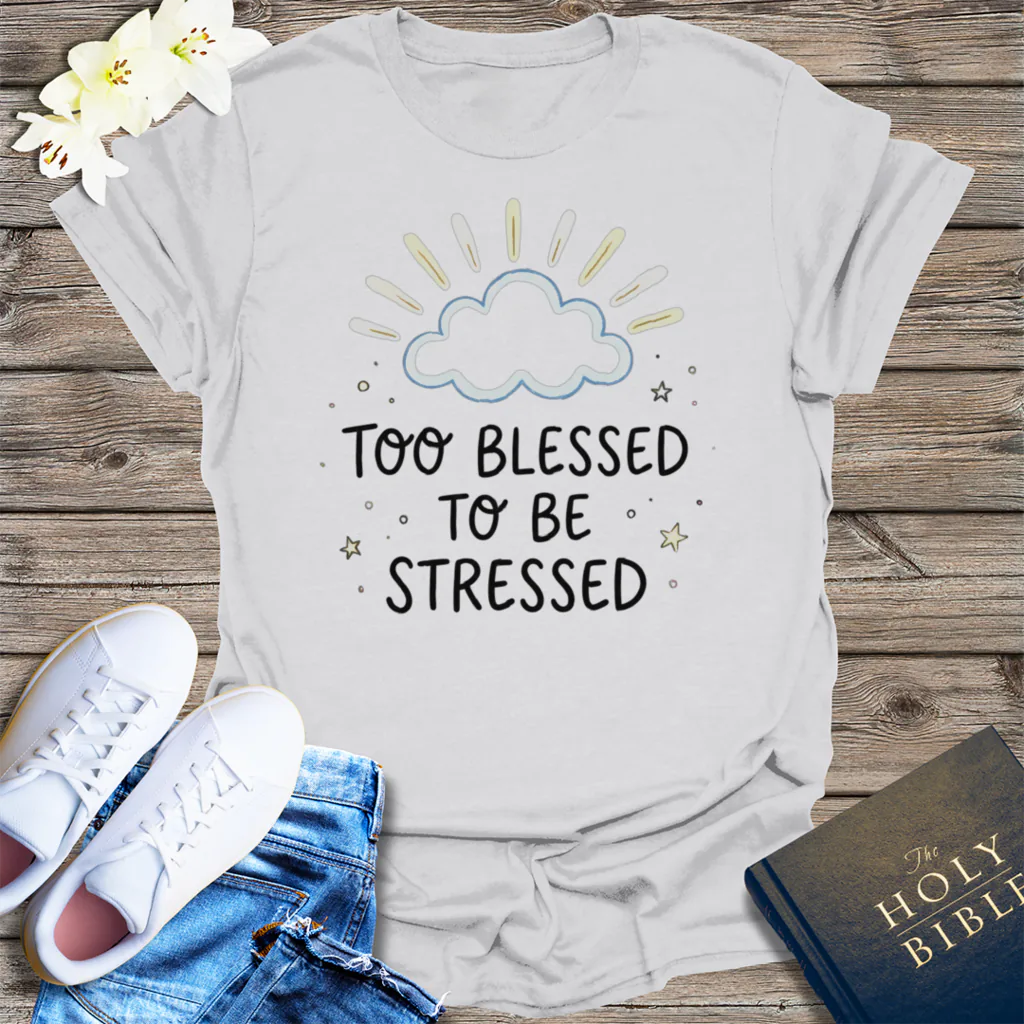 Too Blessed to Be Stressed T-Shirt - Ice Grey