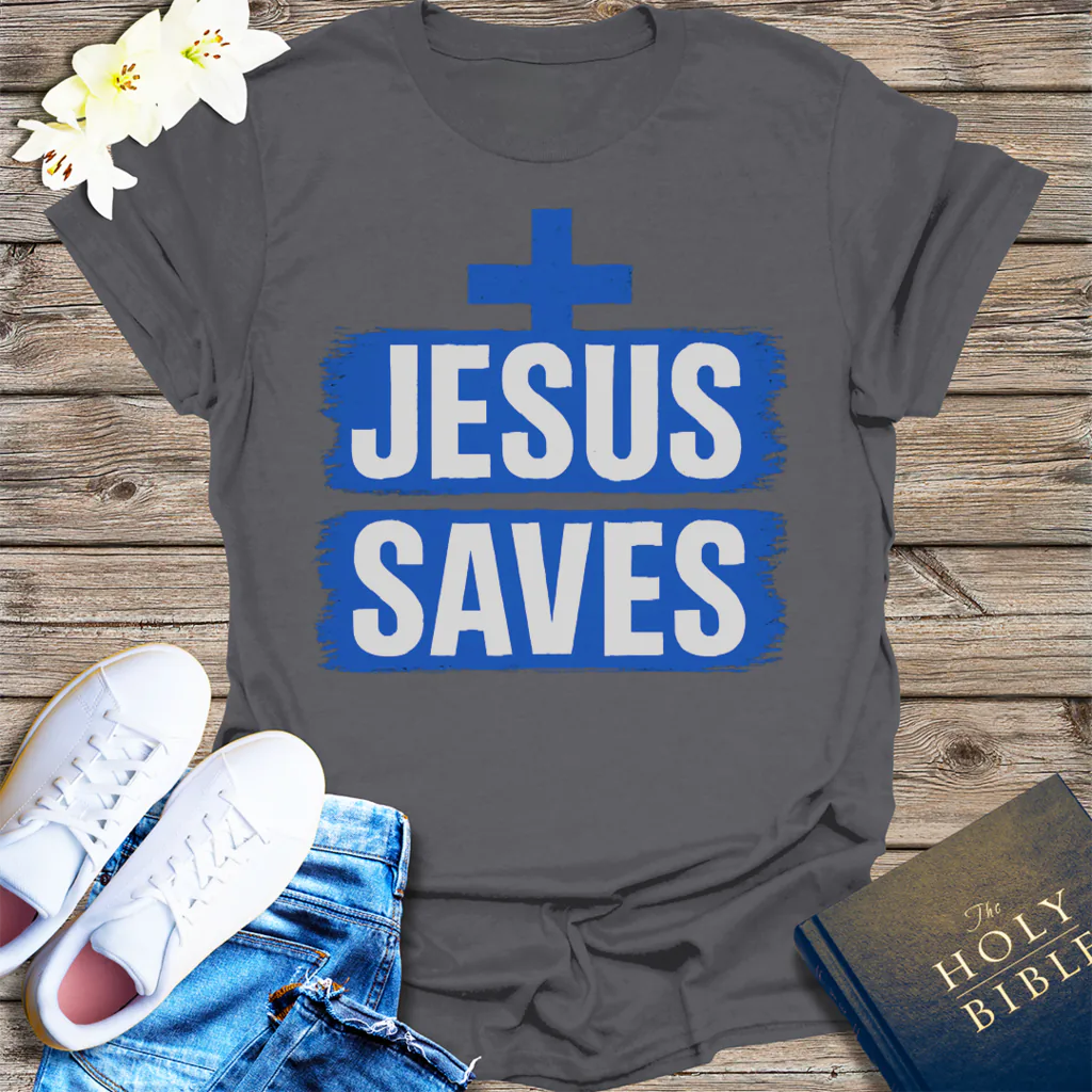 Bold Jesus Saves T-Shirt - Charcoal