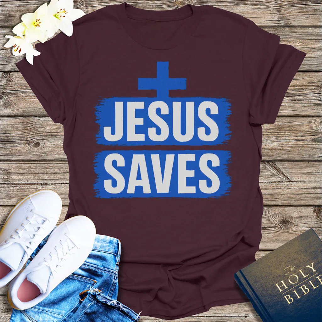 Bold Jesus Saves T-Shirt - Dark Chocolate