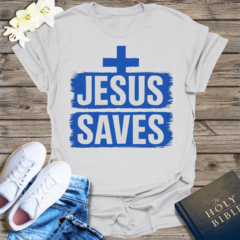 Bold Jesus Saves T-Shirt - Ice Grey
