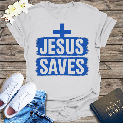 Bold Jesus Saves T-Shirt - Ice Grey