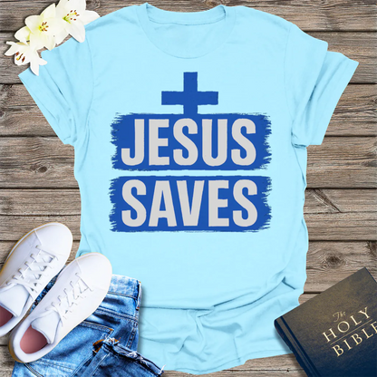 Bold Jesus Saves T-Shirt - Light Blue